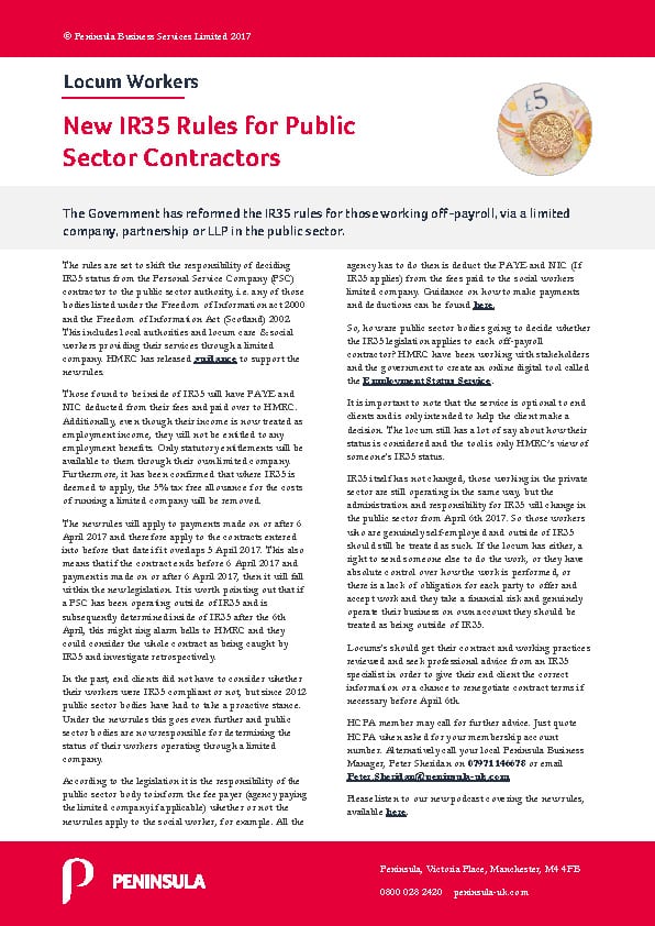 New IR35 Rules for Public Sector Contractors